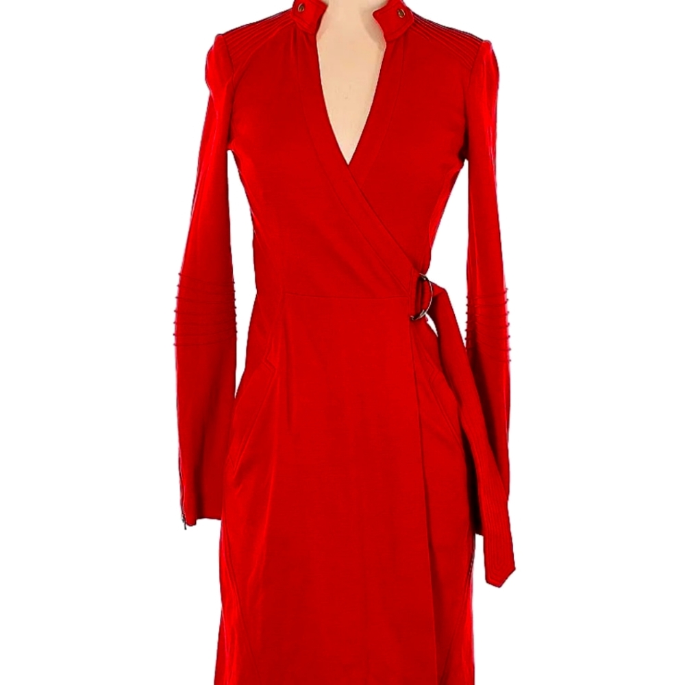Diane Von Furstenberg Wrap Biker Red Wrap Dress 100% Wool Size 8
